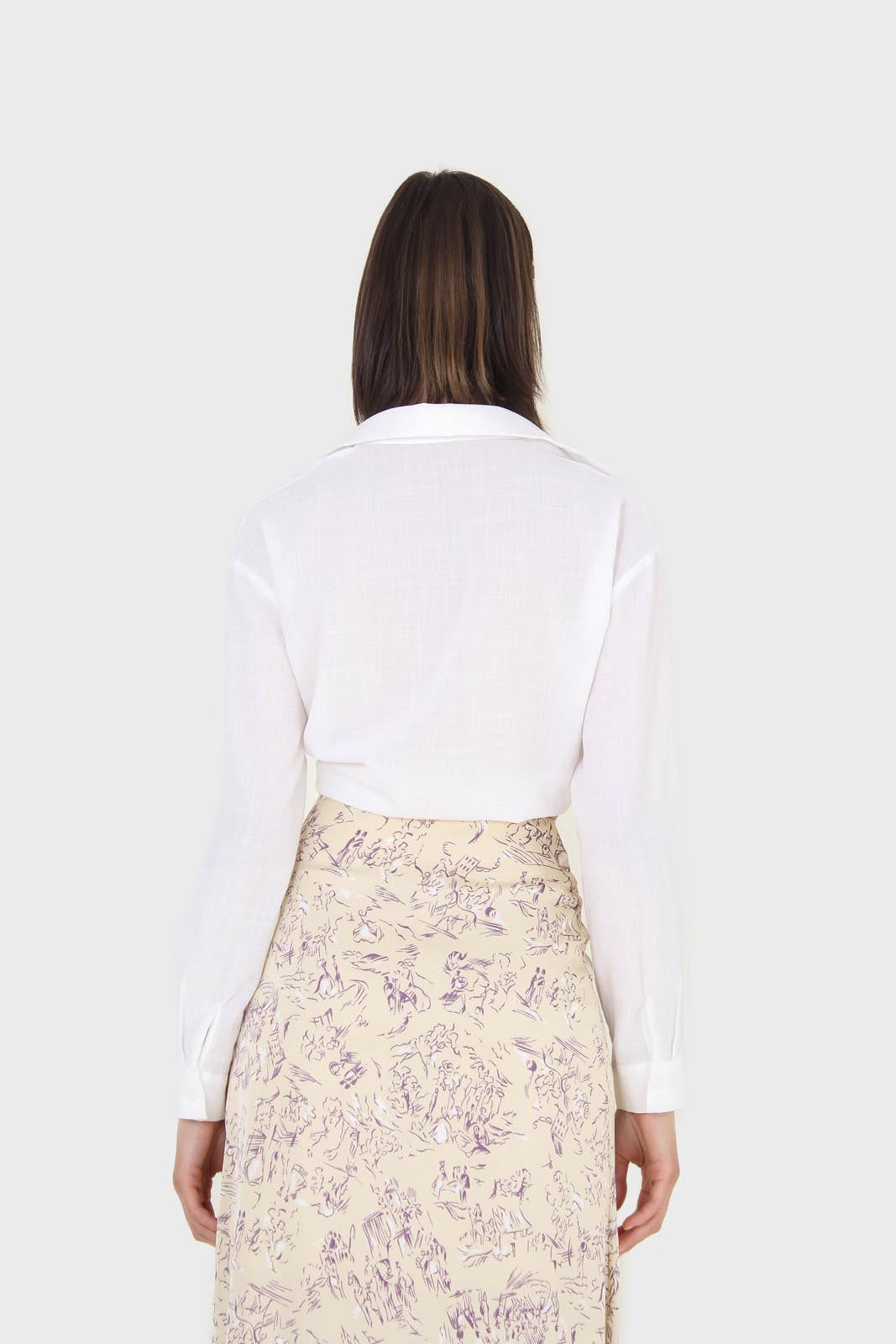 Ivory and lilac floral print midi skirt