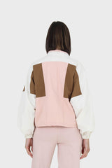 Pink and khaki colorblock nylon windbreaker
