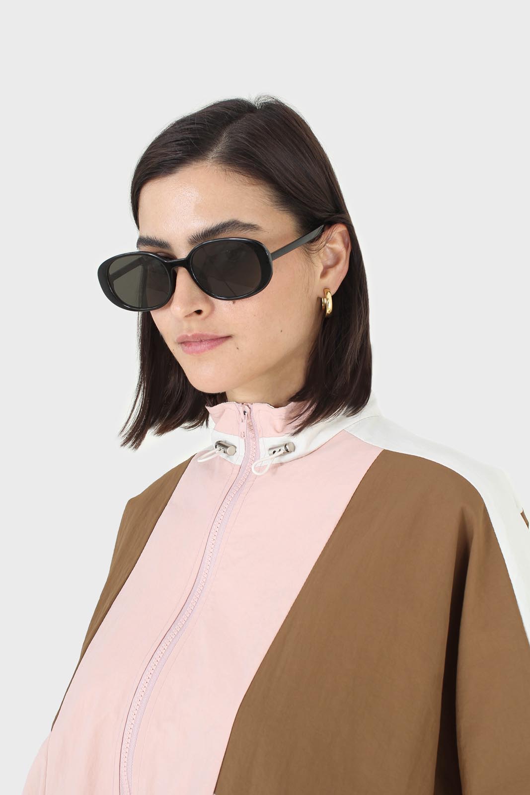 Pink and khaki colorblock nylon windbreaker