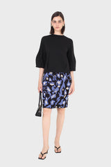 Blue and ivory leopard jacquard knit skirt