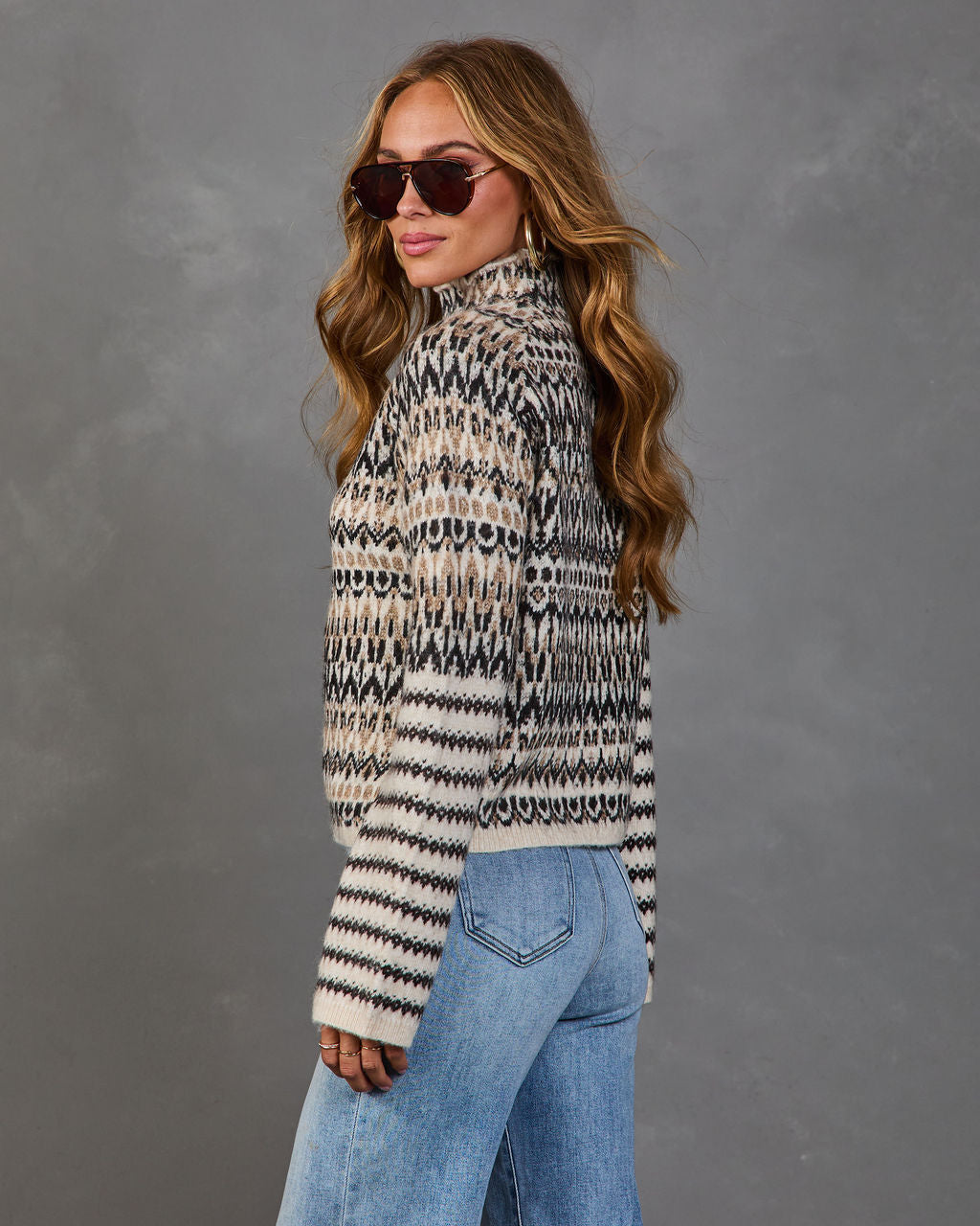 Sonora Knit Abstract Turtleneck Sweater