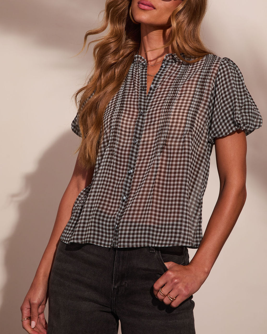 Janine Plaid Puff Sleeve Top