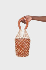 Camel net cylinder bucket bag