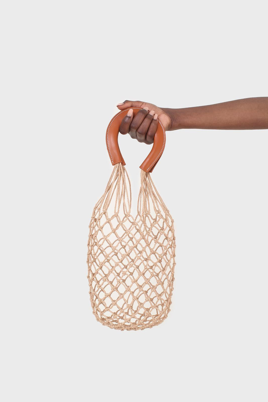 Camel net cylinder bucket bag