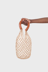 Camel net cylinder bucket bag