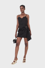 Black thin strap silver ring buckle mini dress