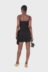 Black thin strap silver ring buckle mini dress