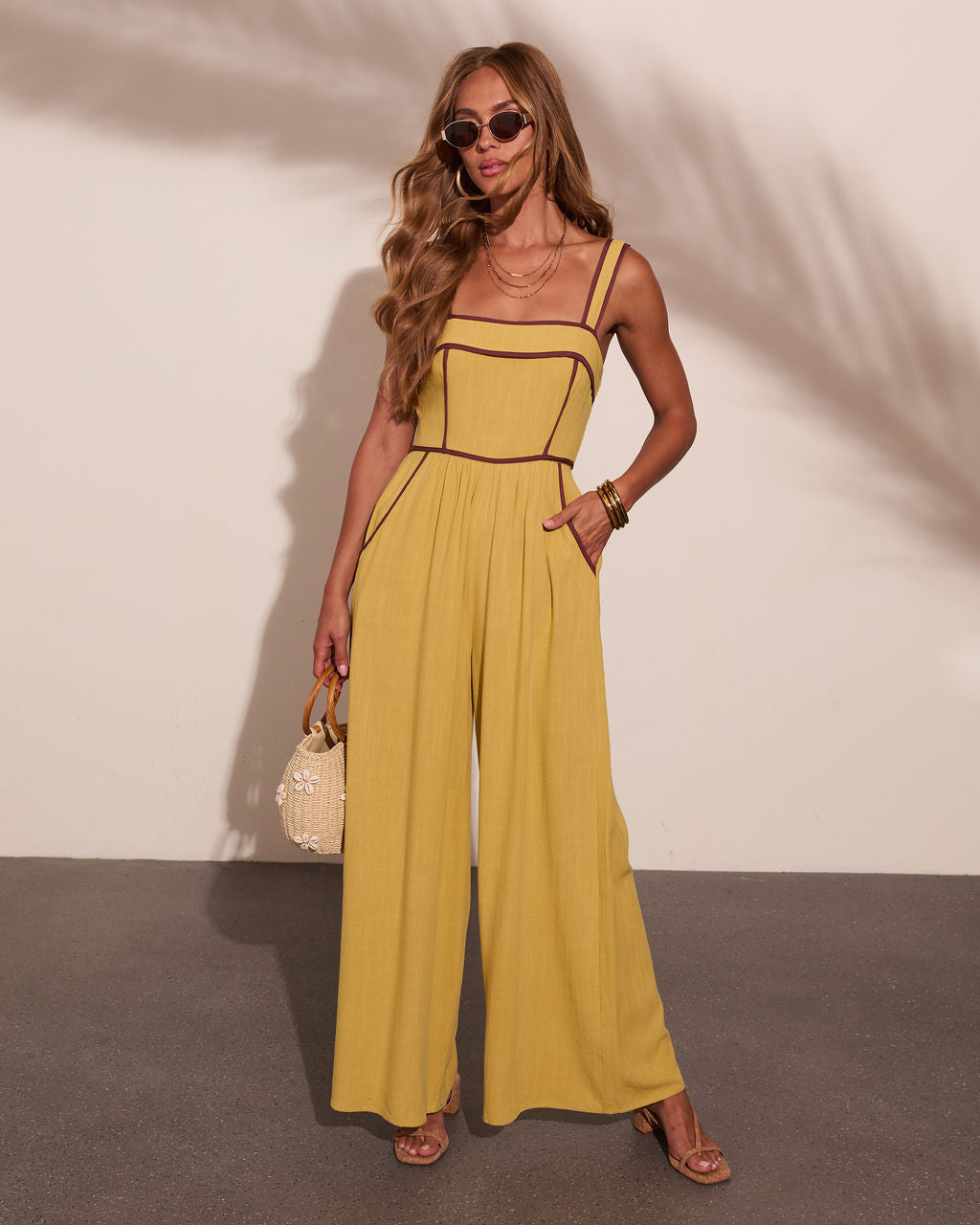 Sunday Market Linen Blend Contrast Trim Jumpsuit