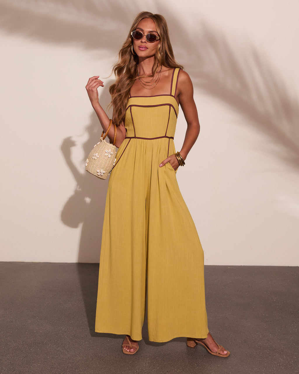 Sunday Market Linen Blend Contrast Trim Jumpsuit