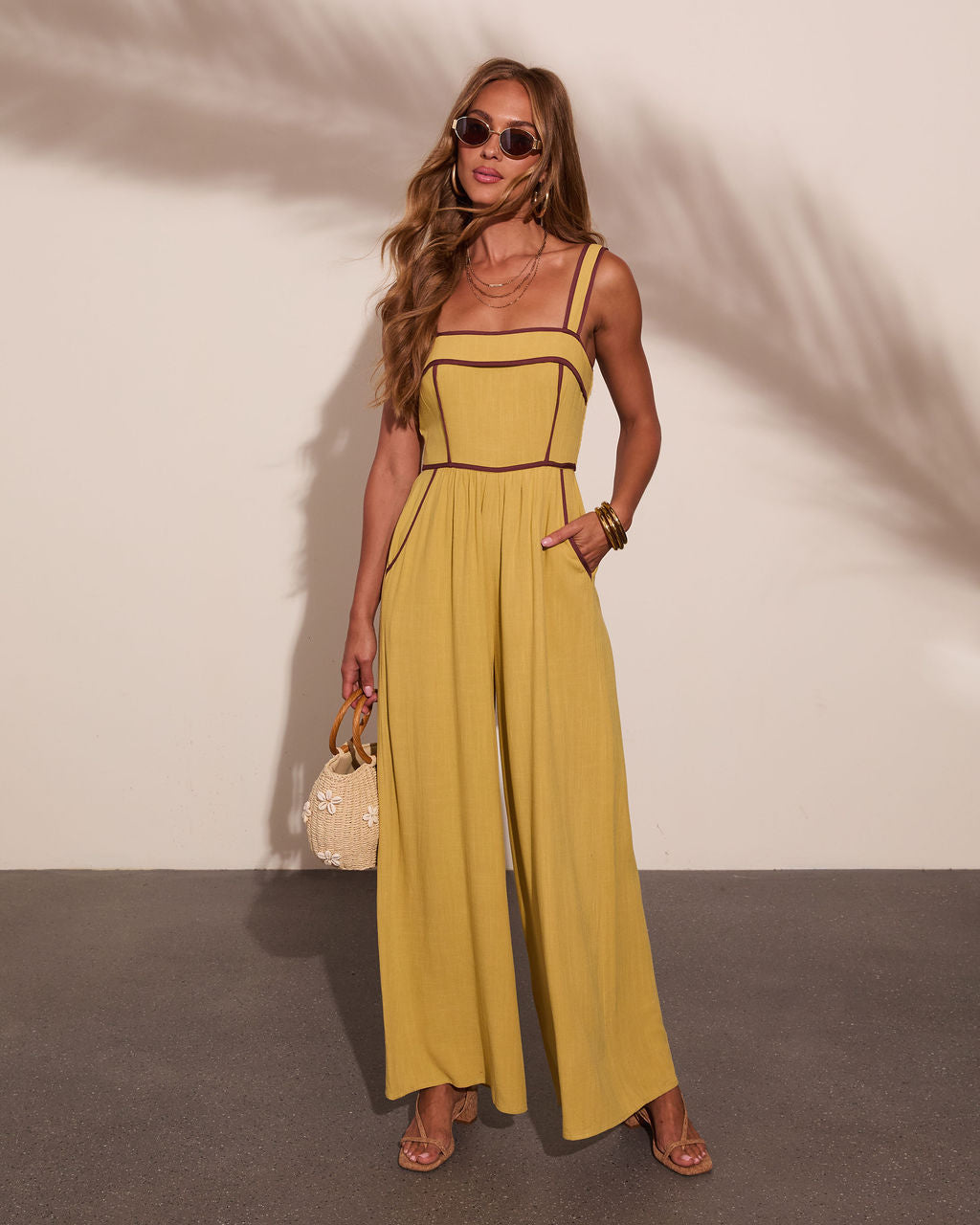 Sunday Market Linen Blend Contrast Trim Jumpsuit