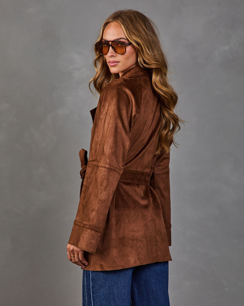 Autumn Story Faux Suede Wrap Tie Trench Coat