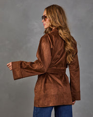 Autumn Story Faux Suede Wrap Tie Trench Coat