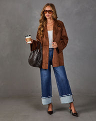 Autumn Story Faux Suede Wrap Tie Trench Coat