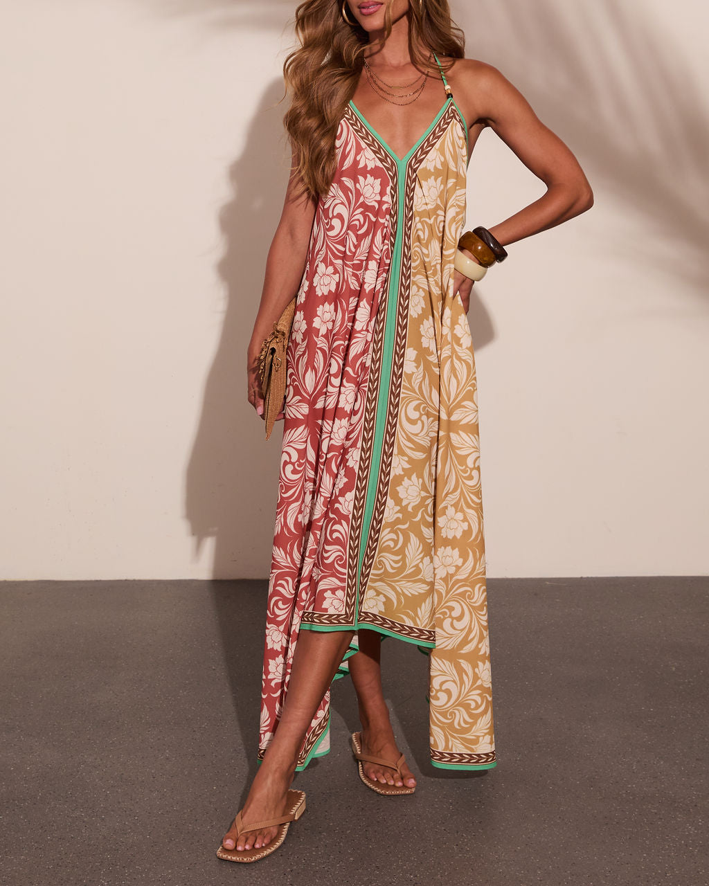 Perta Abstract Color Block Halter Neck Maxi Dress