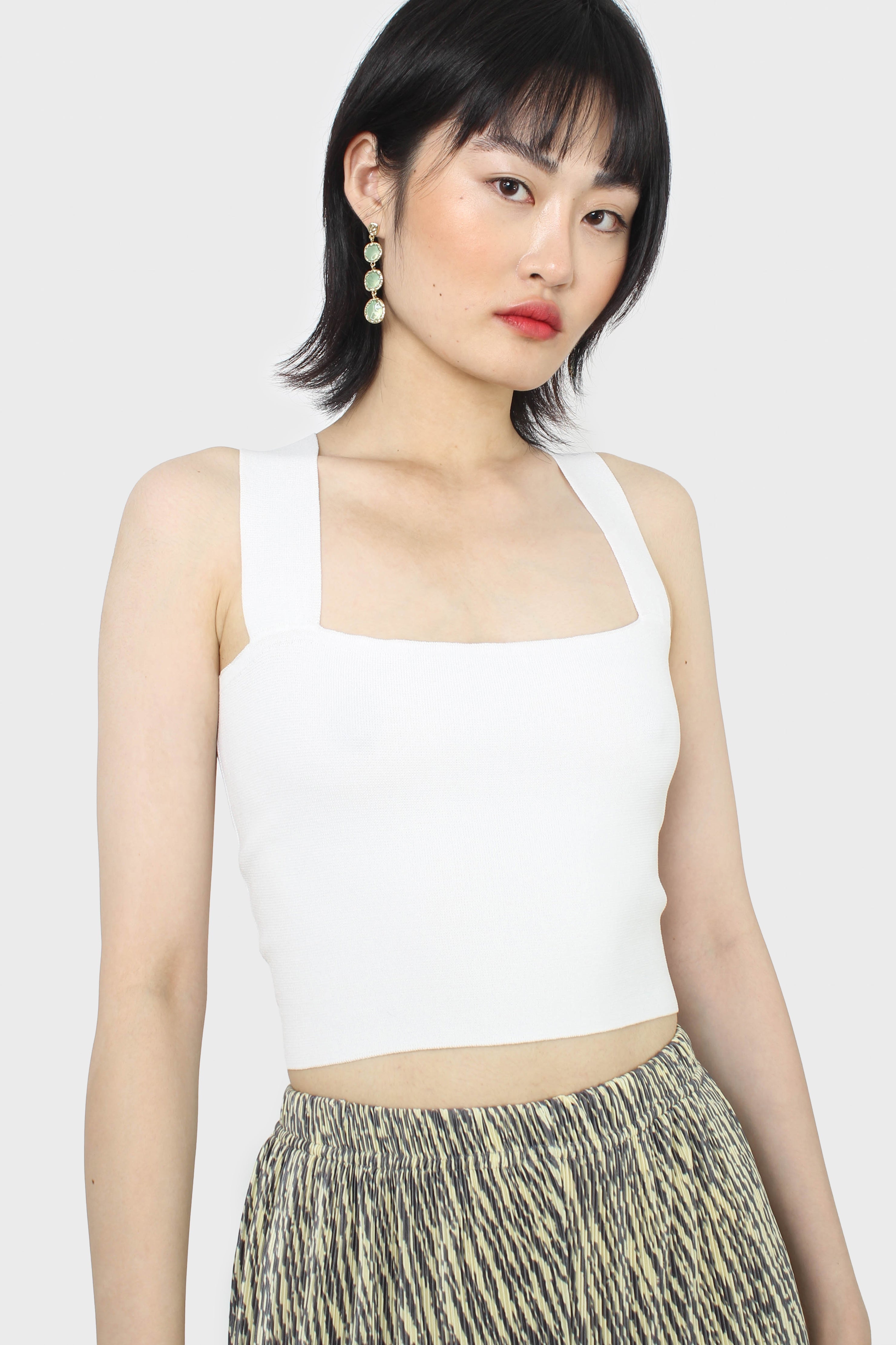 White thick strap cross back knit tank