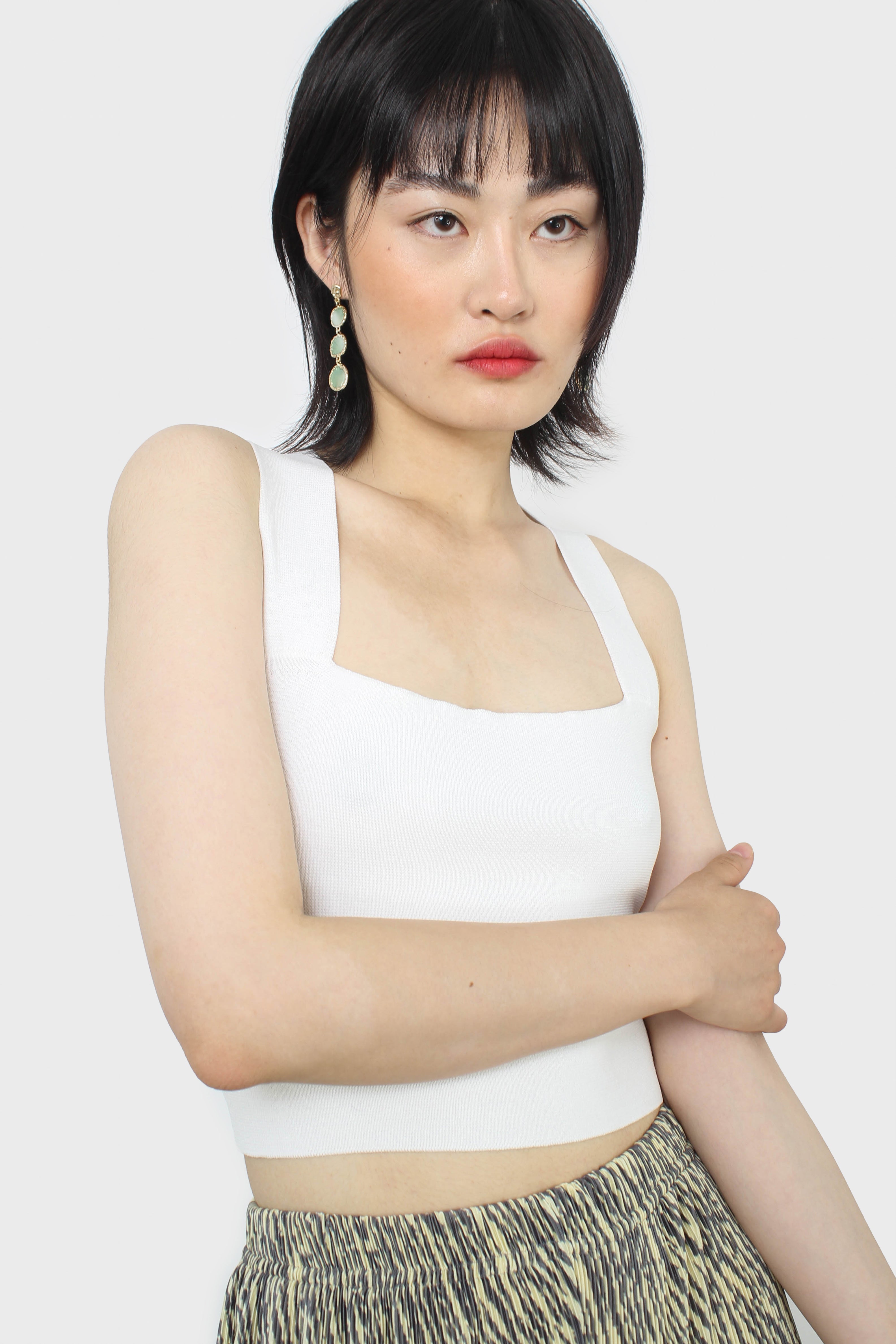 White thick strap cross back knit tank