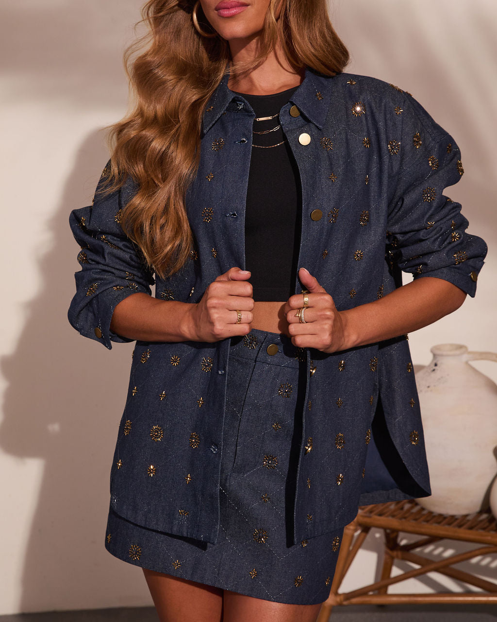 Starlit Muse Embellished Denim Top