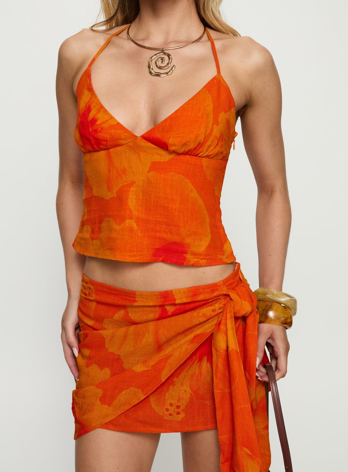 Quintana Halter Cami Top Orange Floral