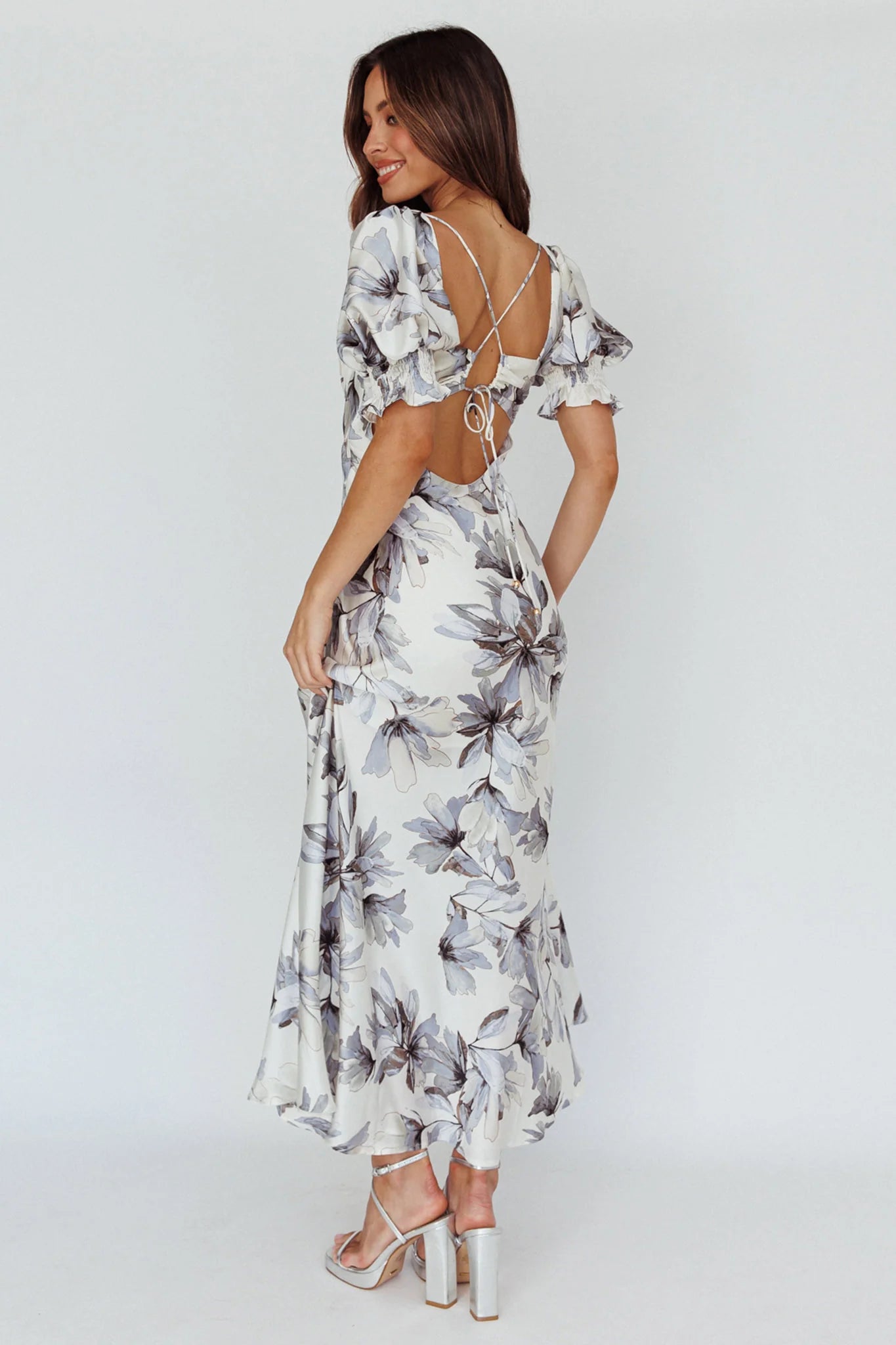 Brigita Tied Back Maxi Dress Floral Blue