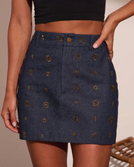 Starlit Muse Embellished Denim Mini Skirt