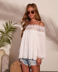 Coastal Moonlight Floral Crochet Eyelet Blouse