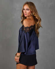 Greyson Satin Lace Trim Off The Shoulder Blouse