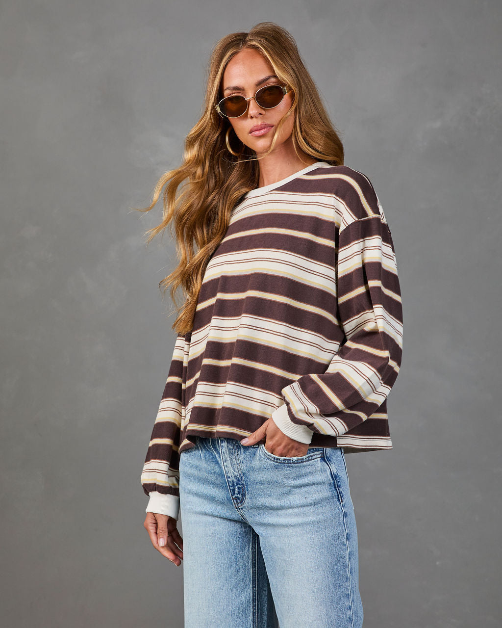 Lyone Cotton Striped Long Sleeve Top
