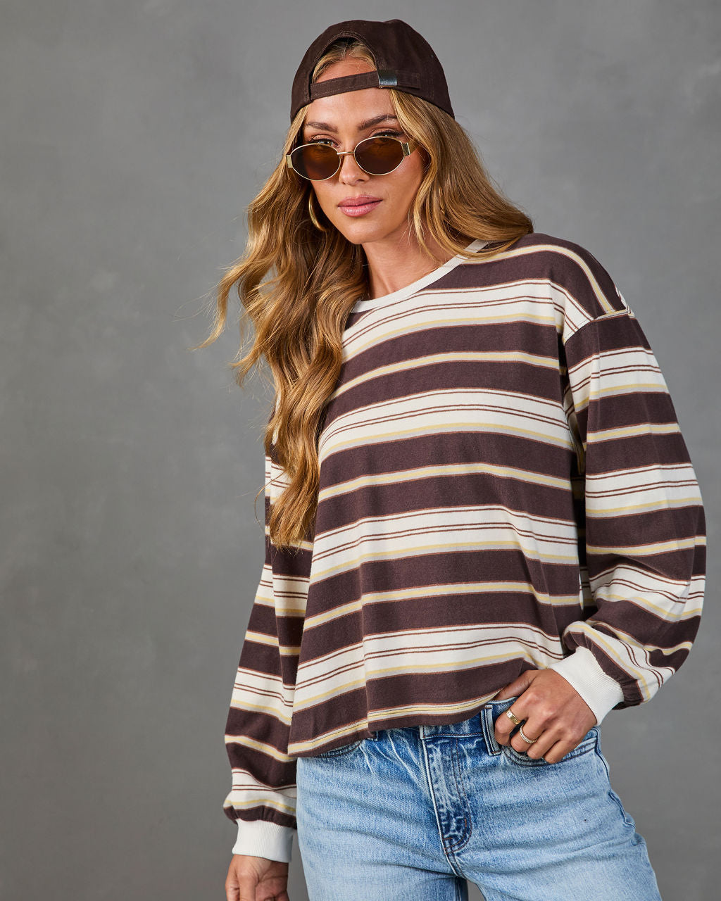 Lyone Cotton Striped Long Sleeve Top