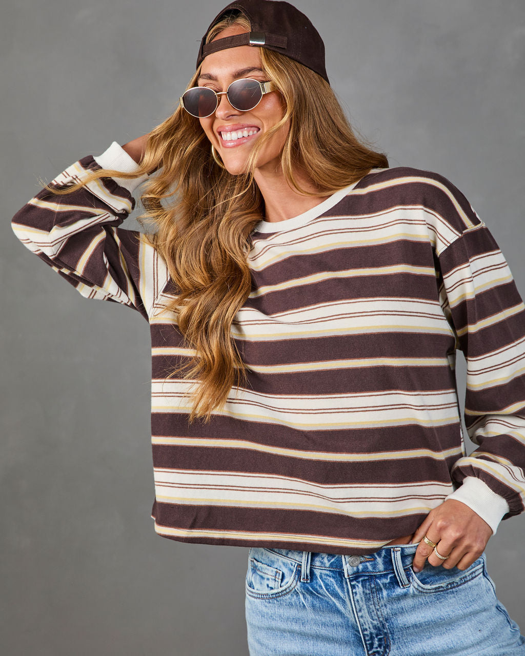 Lyone Cotton Striped Long Sleeve Top