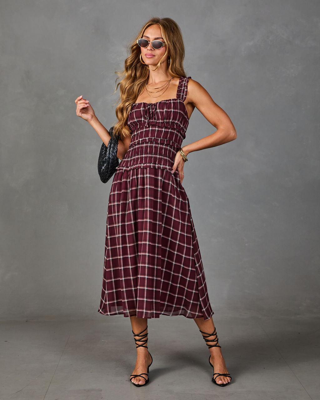 Velma Smocked Plaid Midi Dress