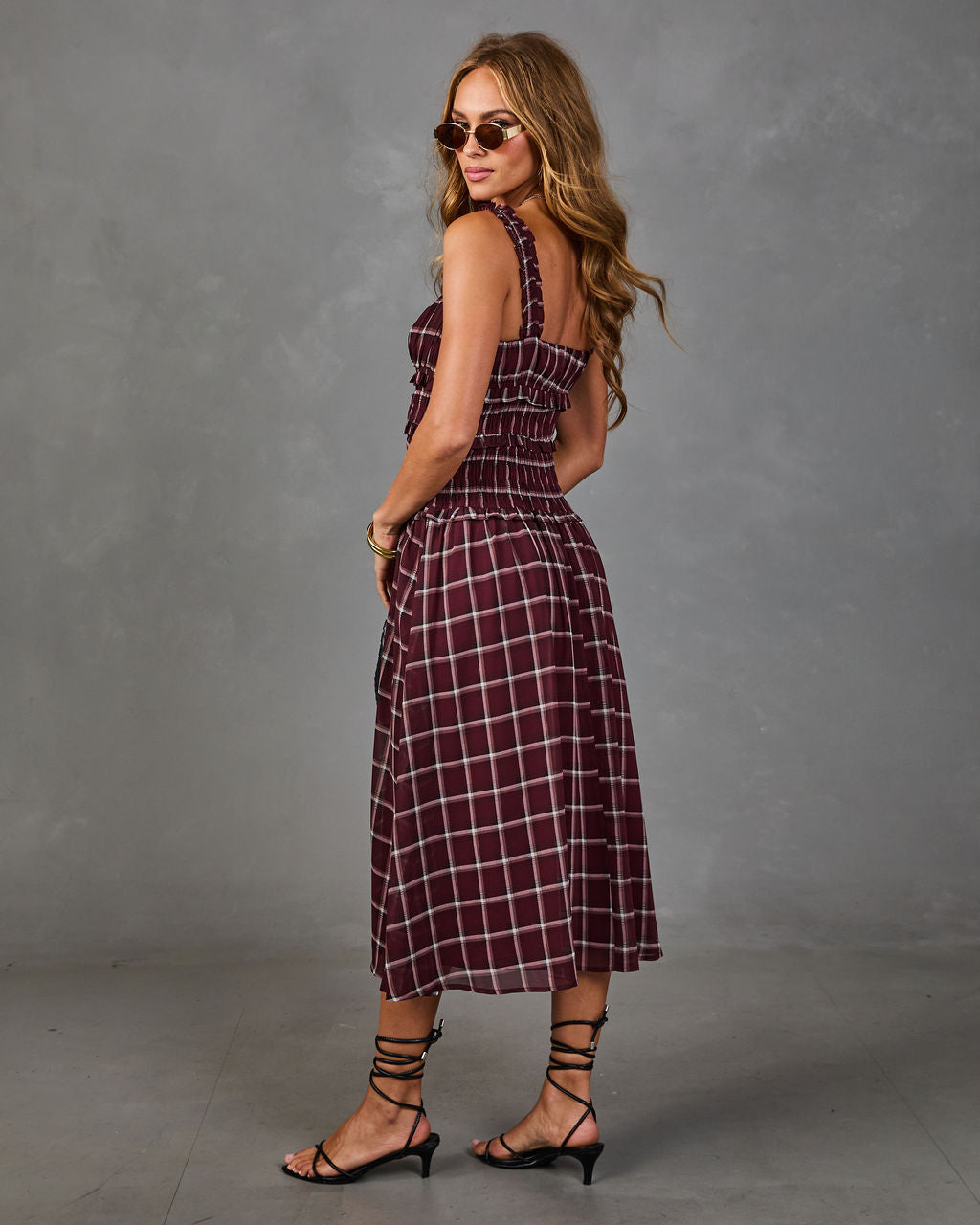 Velma Smocked Plaid Midi Dress