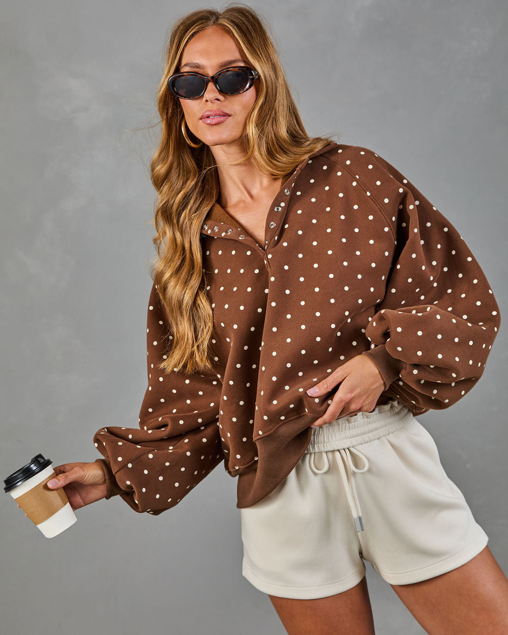 Dot Darling Henley Polka Dot Fleece Sweatshirt