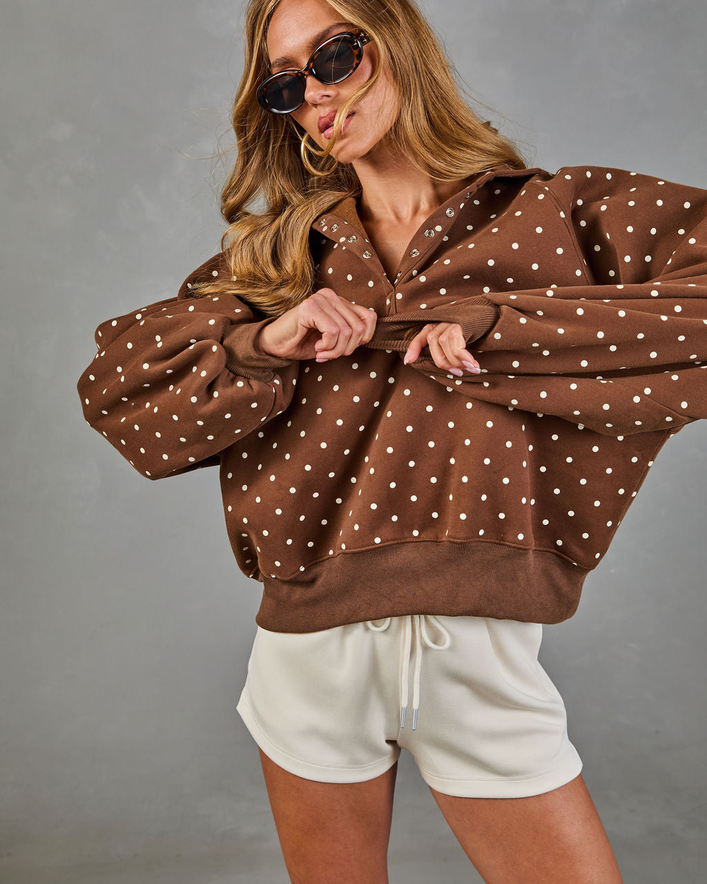 Dot Darling Henley Polka Dot Fleece Sweatshirt