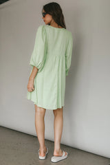 New Haven Puff Sleeve Swing Dress Lime