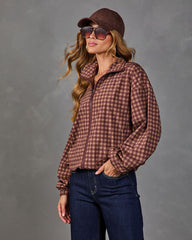 Reine Plaid Mock Neck Track Jacket