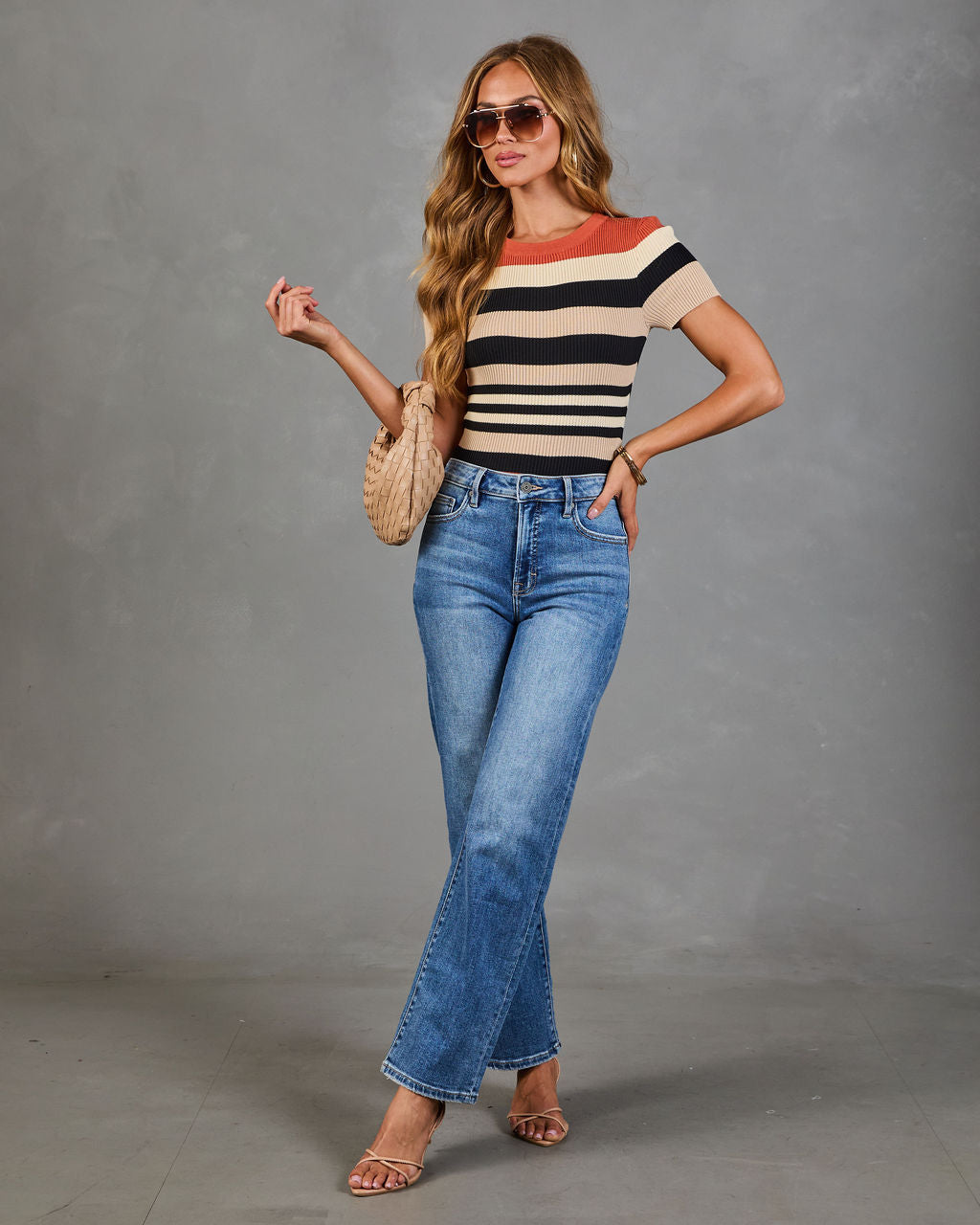 Sienna Hour Cotton Striped Short Sleeve Top