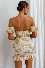 Verona Off-Shoulder Gathered Mini Dress Floral Yellow