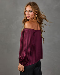 Elsie Pleated Satin Off the Shoulder Blouse