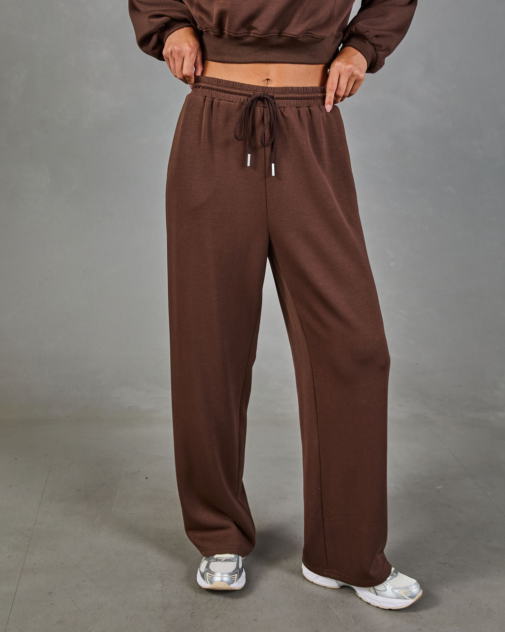 Espresso Ease Drawstring Mid Rise Scuba Pants