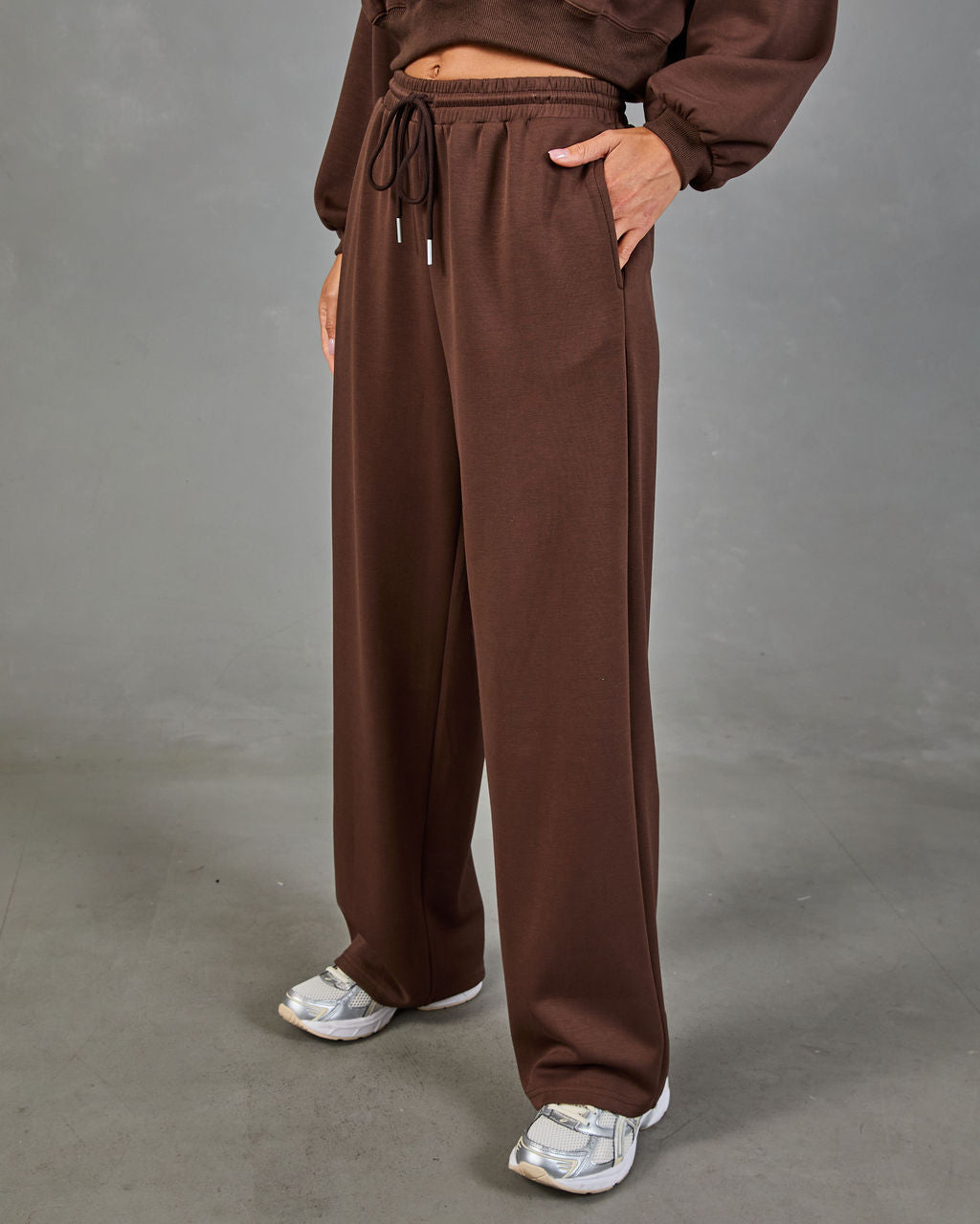Espresso Ease Drawstring Mid Rise Scuba Pants