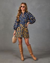 Golden Meadow Belted Floral Mini Shirt Dress