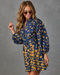Golden Meadow Belted Floral Mini Shirt Dress