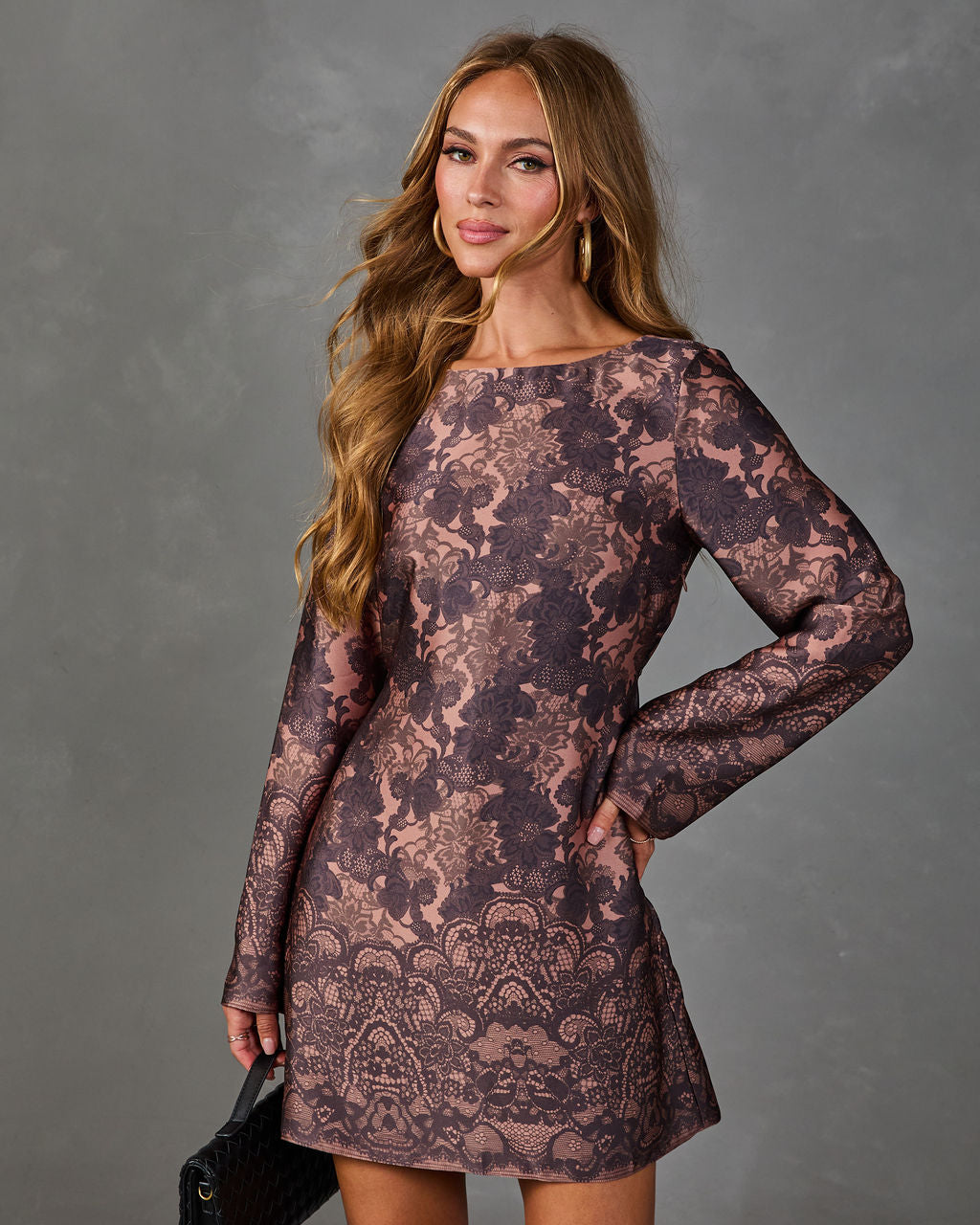 Midnight Petals Satin Floral Lace Mini Dress
