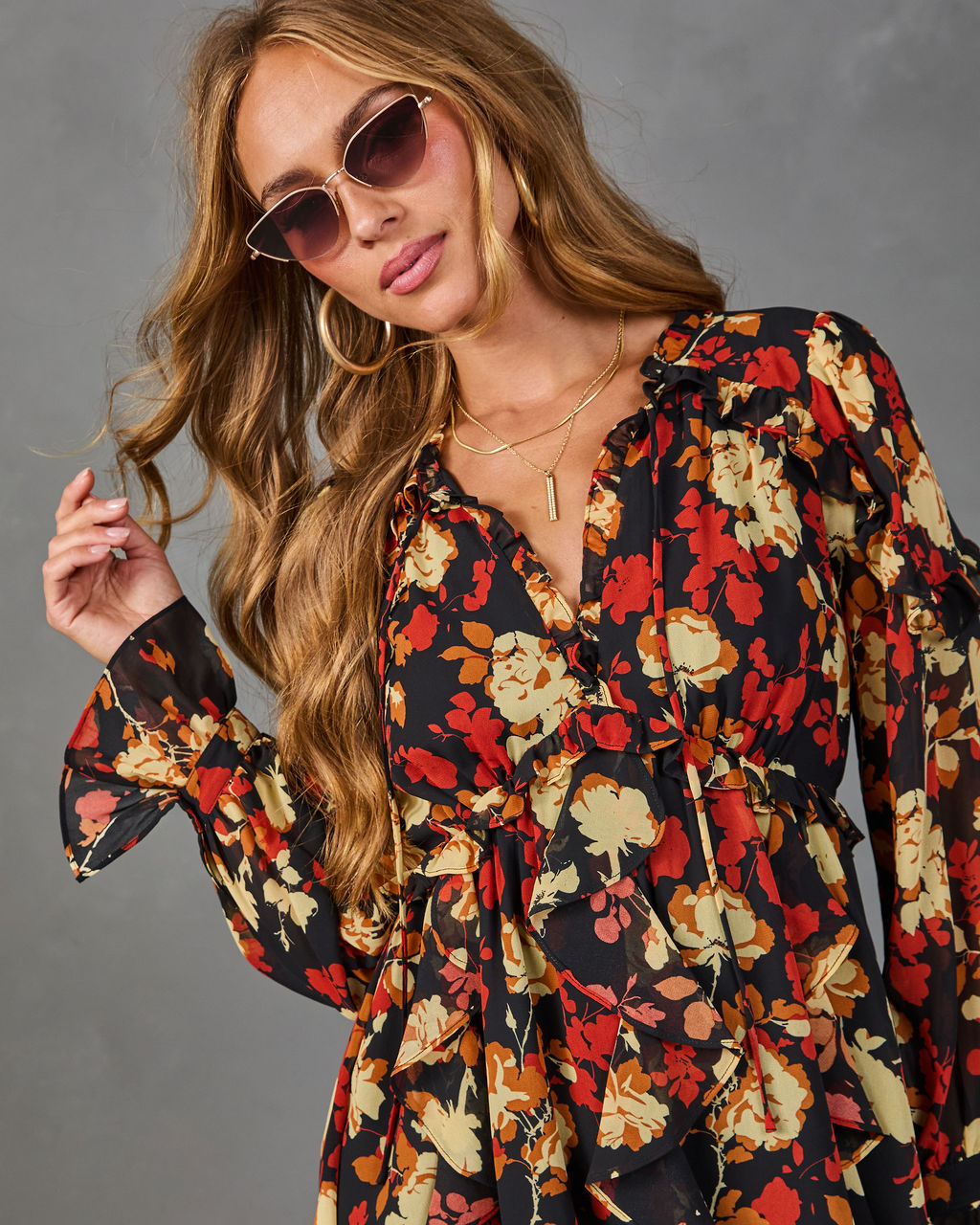 Seasonal Shift Floral Ruffle Chiffon Mini Dress