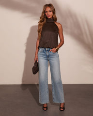 Rachelle Faux Suede Halter Neck Bubble Hem Top