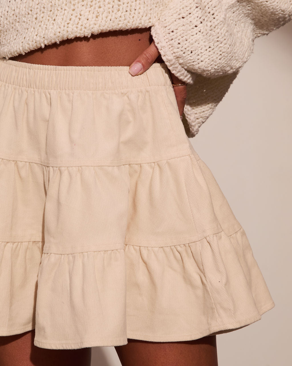 Jilliana Tiered Cotton Corduroy Mini Skirt