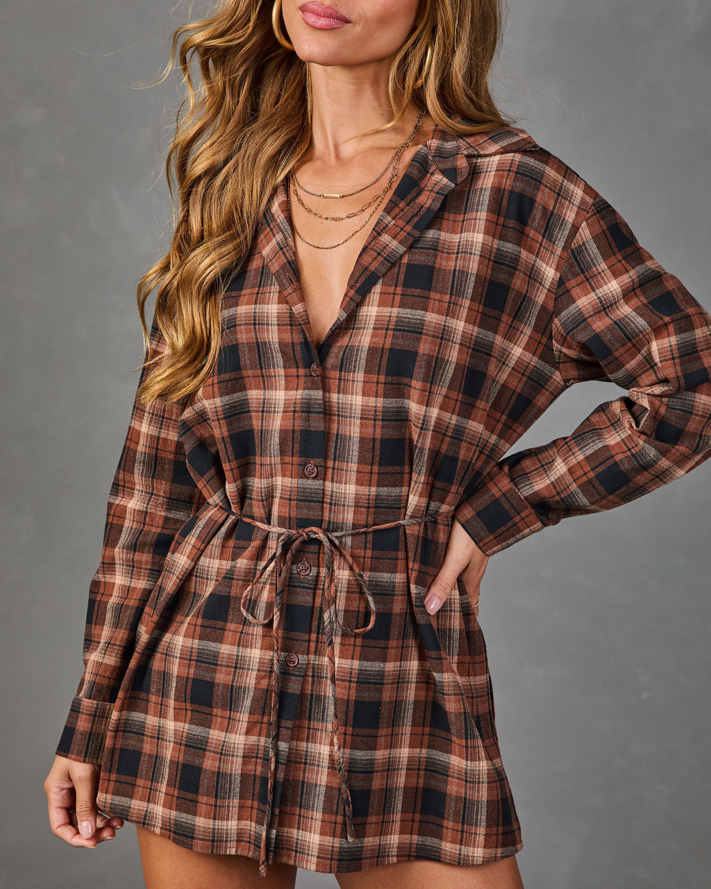 Turning Season Cotton Plaid Waist Tie Romper