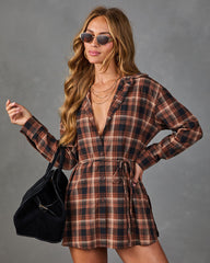 Turning Season Cotton Plaid Waist Tie Romper