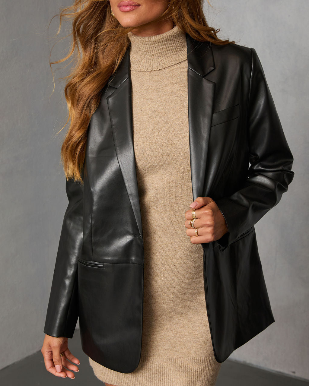 Don't Wait Up Leather Blazer