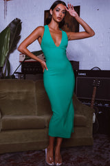 Uptown Girl V-Neckline Midi Dress Green